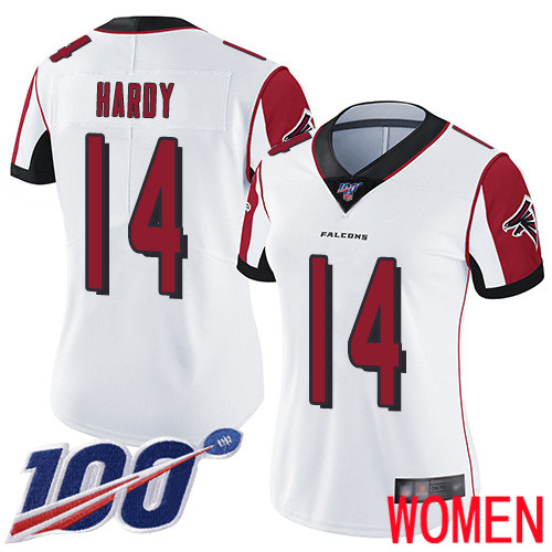 Atlanta Falcons Limited White Women Justin Hardy Road Jersey NFL Football 14 100th Season Vapor Untouchable